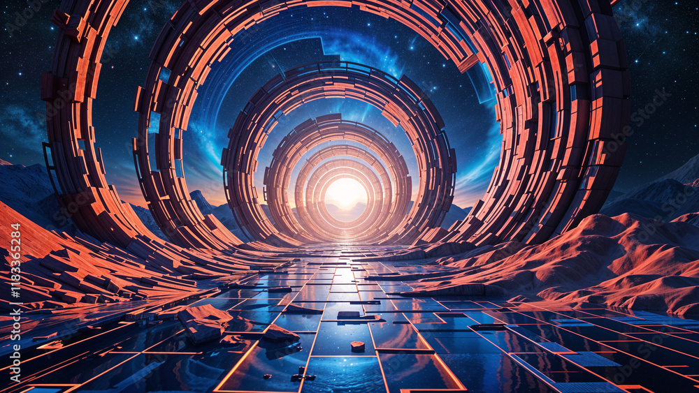 Poster abstract background with round columns tunnel . generative ai