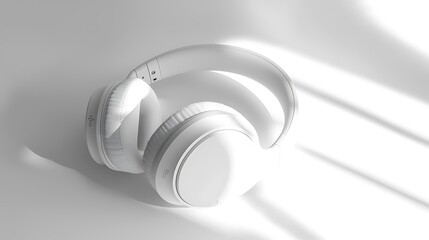 A white pair of headphones is laying on a white surface