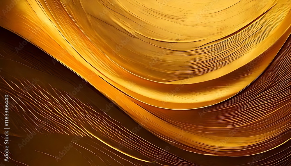 Poster textured, golden curves and lines create an abstract, rich, and dynamic surface.