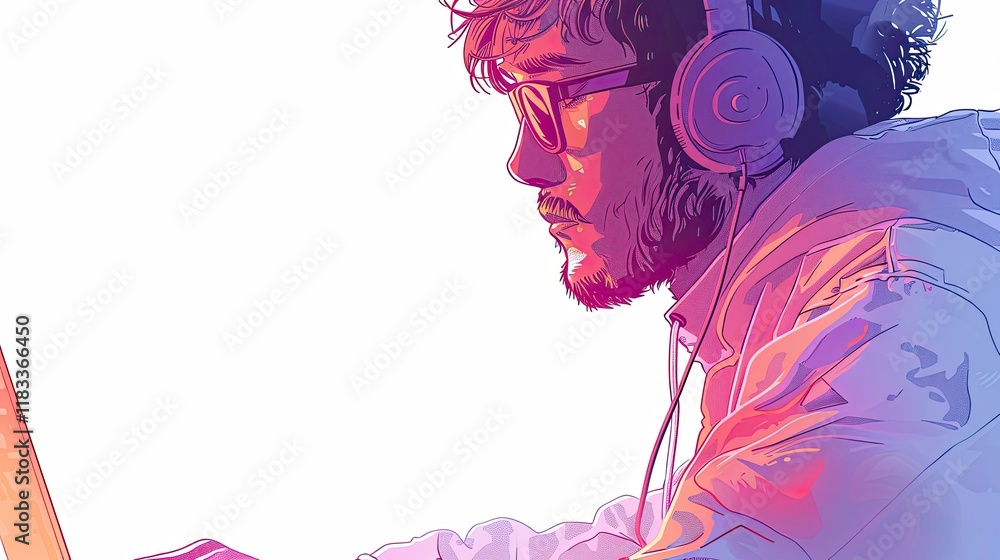 Poster a programmer, with cyber security network, mute, soft color bright colors, elegant emotion, isolated