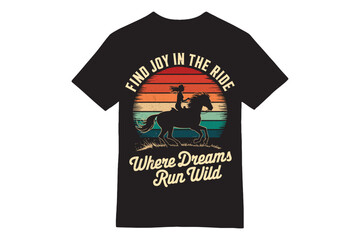 Find Joy in the Ride - Where Dreams Run Wild Retro Sunset Horse T-Shirt