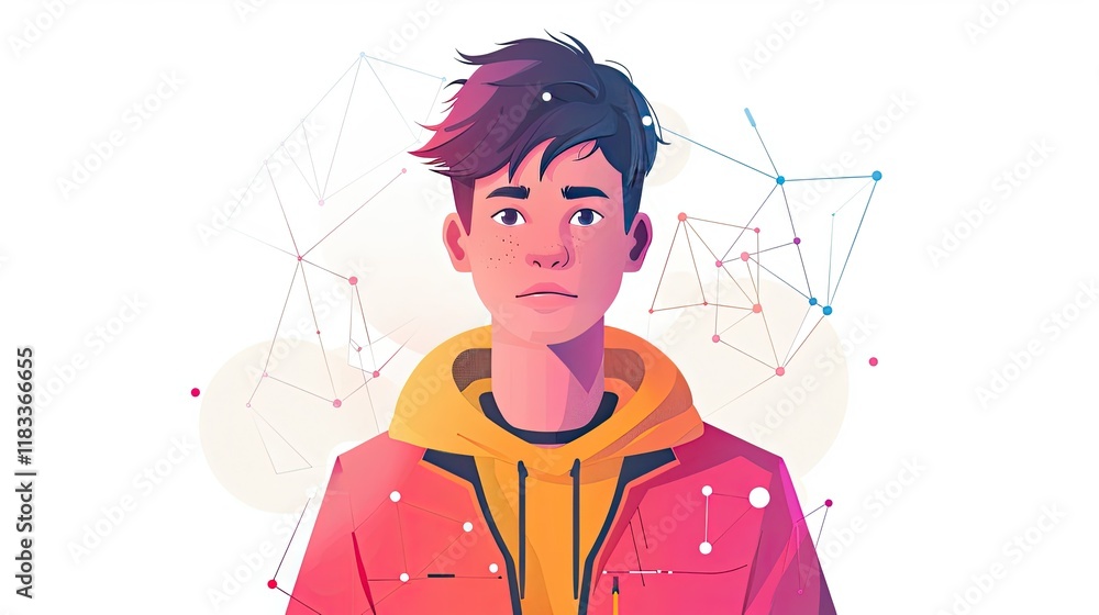 Poster a programmer, with cyber security network, mute, soft color bright colors, elegant emotion, isolated