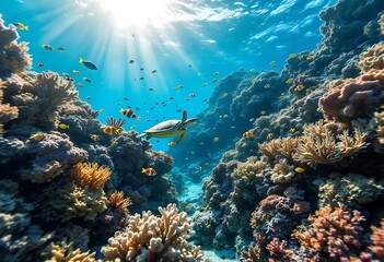 Naklejka premium coral reef and diver