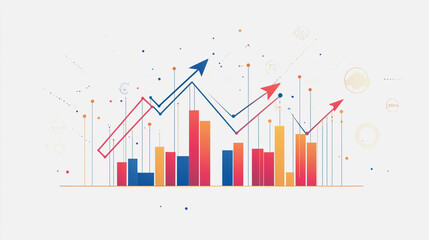 Abstract white background with Colorful charts and graphs with statistics to innovative analyze business potential and forecast future development of companies growth.