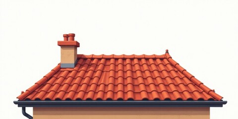 Fototapeta premium A Detailed Illustration of a House Roof with Clay Tiles and Chimney