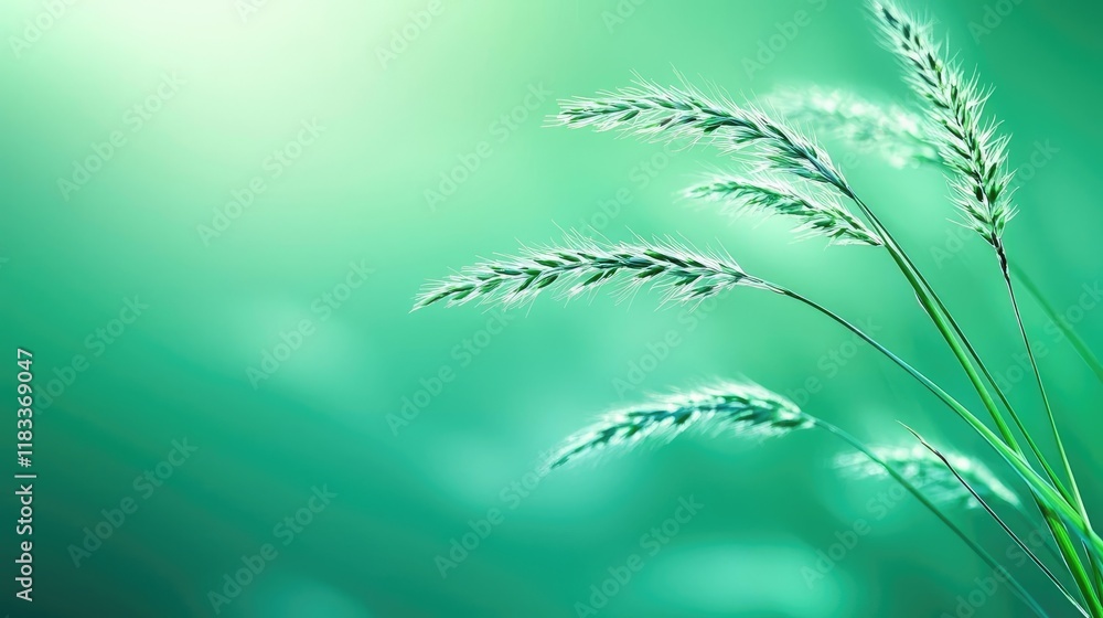 Poster scenery abstract background idea. a serene close-up of grass swaying gently in a soft green backgrou
