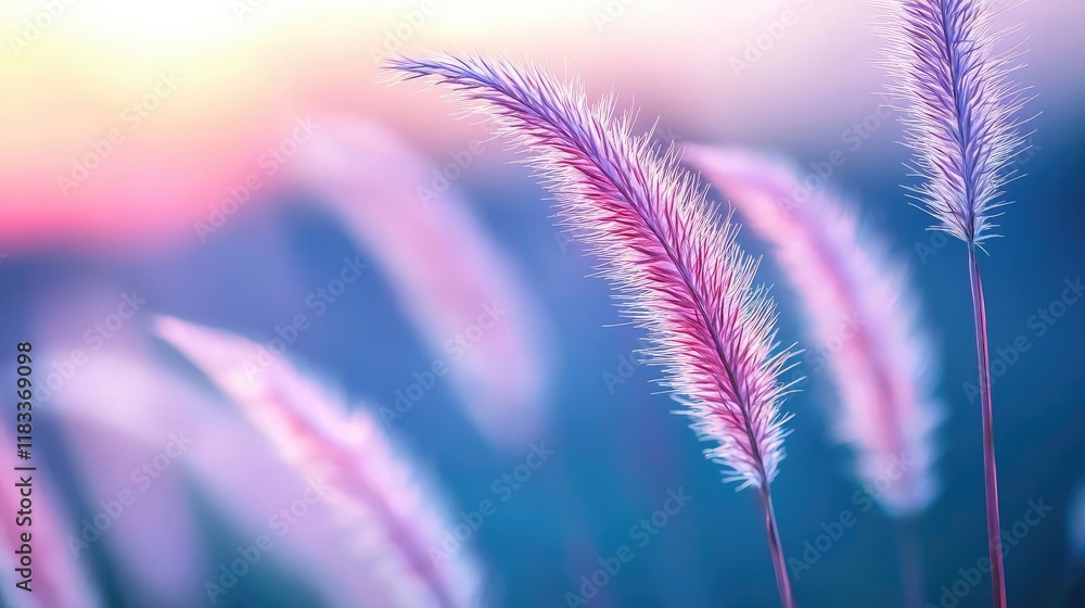 Poster scenery abstract background idea. delicate grass swaying gently in soft pastel light during sunset, 