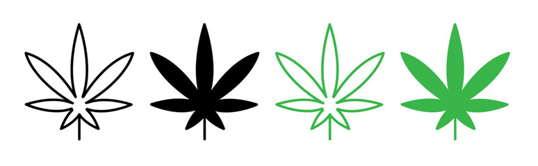 Marijuana icons set in fill and stroke style on white background