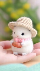 Adorable fluffy creature wearing a hat. AI.