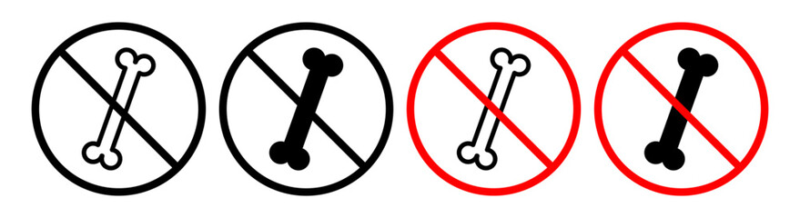 No bones sign vector set in black and red colors on white background