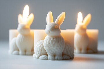 white candles with rabbit pattern

