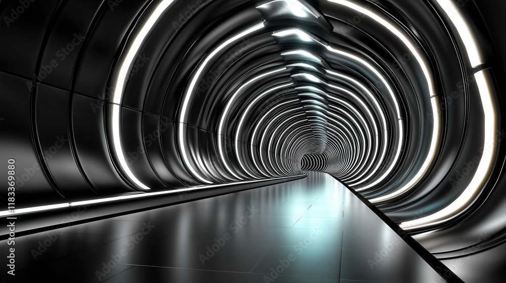 Poster monochrome tunnel with light beams abstract tunnel background style