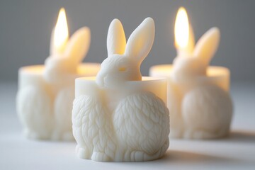 white candles with rabbit pattern
