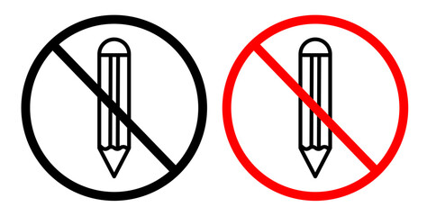 No writing sign vector set in black and red colors on white background