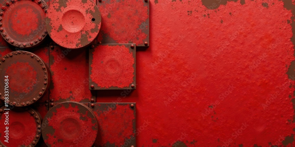 Aufkleber Red metal plates and circular elements with rusty texture background
