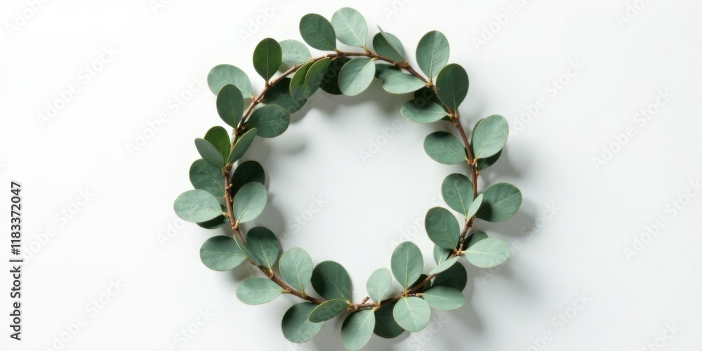 Poster circular greenery frame a simple, elegant design featuring lush, green leaves arranged in a perfect 