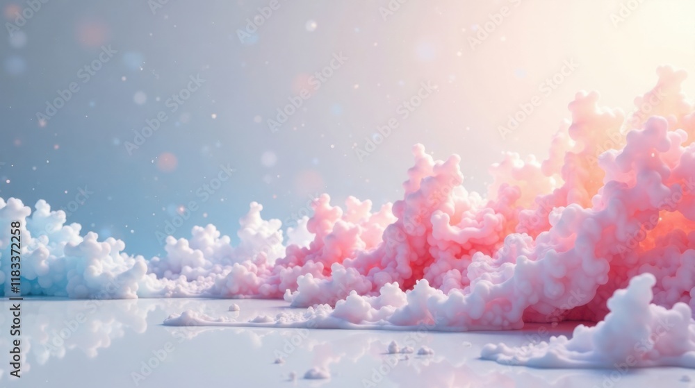 Aufkleber dreamlike pastel cloudscape a serene, whimsical scene of soft pink and blue clouds reflecting on a c