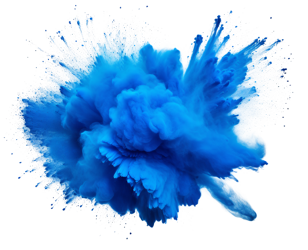 Color powder blue explosion splash of paint dust with particles cloud isolated on white and transparent background. - Powered by Adobe