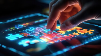 Fototapeta premium An animated-style rendering of a Crossmatic puzzle being solved on a digital touch interface.