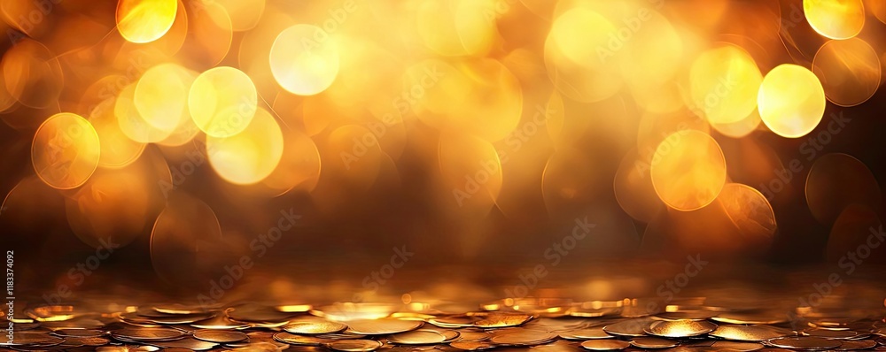 Poster gold abstract background concept. a shimmering background of golden bokeh lights creating a festive 