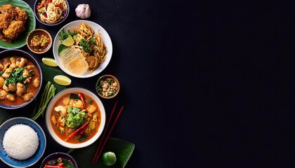Assorted Thai Food Set on Dark Table