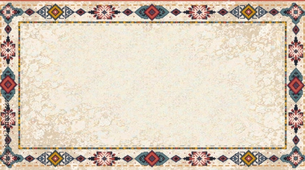 Aufkleber Elegant Cream Textured Background with Ornate Border Featuring Geometric and Floral Patterns