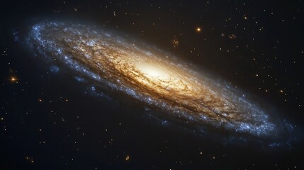 Fototapeta premium Spiral galaxy with bright core and dust lanes in deep space.