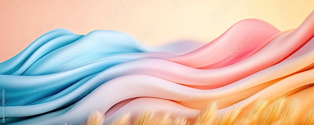 Poster scenery abstract background idea. abstract waves of colorful fabric flowing gently in soft pastel to
