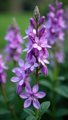 Delicate purple flowers bloom in a compact bush, flower power, spring