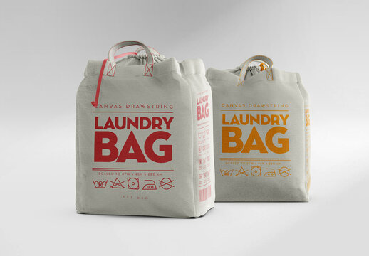 Pair of Canvas Drawstring Laundry Bags Mockup