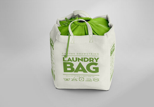 Canvas Drawstring Laundry Bag Topt view Mockup