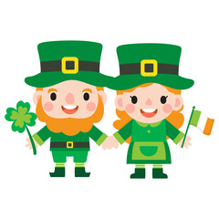 Saint Patrick's Day Clipart, man and woman Saint Patricks, Cute Cartoon Leprechaun Couple Holding Hands