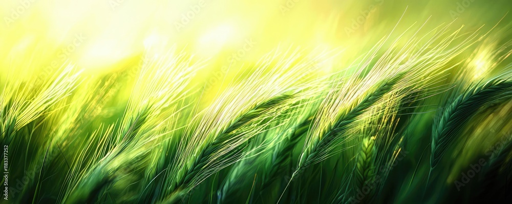 Poster scenery abstract background idea. close-up view of lush green grass swaying gently in the warm sunli