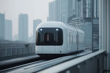Naklejka premium futuristic metal train riding through the city