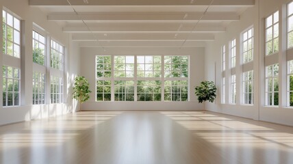 Fototapeta premium Bright and airy gym featuring spacious layouts and ample natural light for an invigorating workout experience.