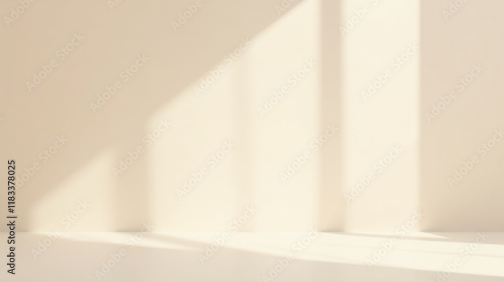 Poster cream-colored wall with soft light and shadow patterns ideal for product display or minimalist backg