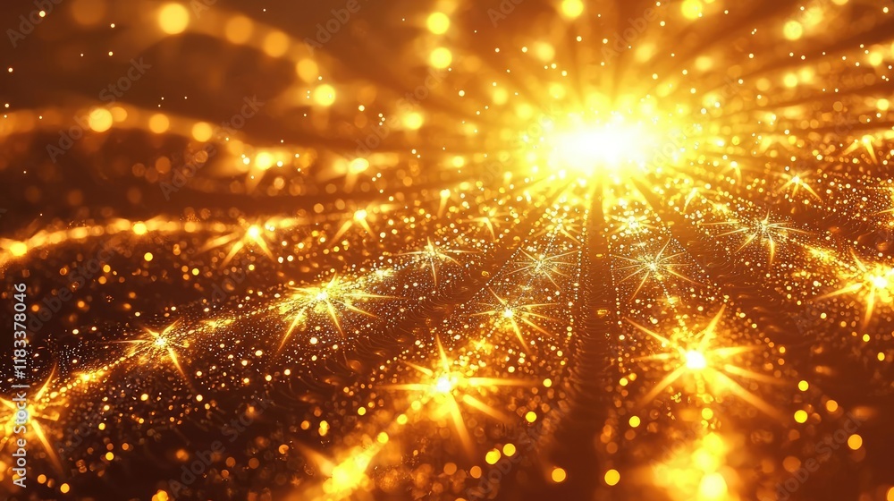 Poster gold abstract background concept. brilliant golden sparkles radiate outward, creating a mesmerizing 