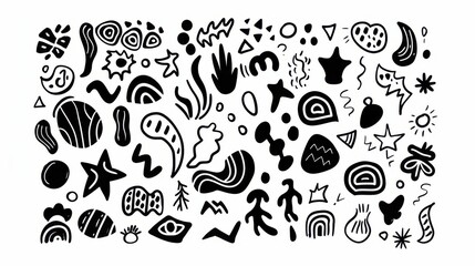 Fototapeta premium Decorative Elements in the Form of Abstract Doodle Shapes