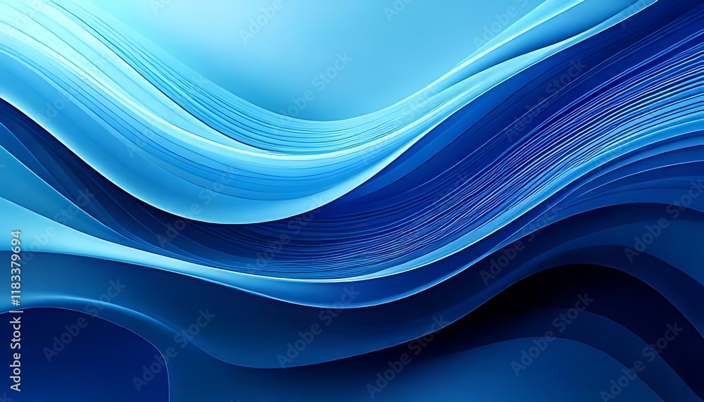 Poster abstract blue artwork displaying layered curves with variations in light and dark shades.