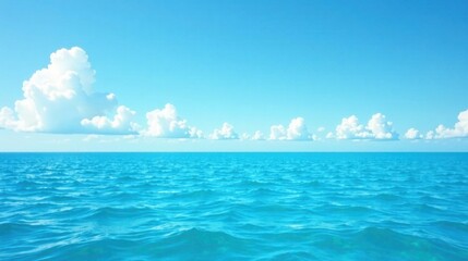 Obraz premium Serene Ocean Vista Azure Waters Under a Bright Sky with Puffy Clouds