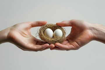 Hands holding small eggs in delicate harmony