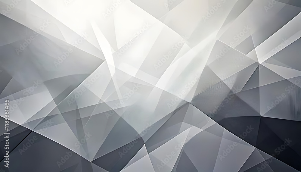 Poster abstract geometric patterns in shades of gray create a dynamic, layered composition