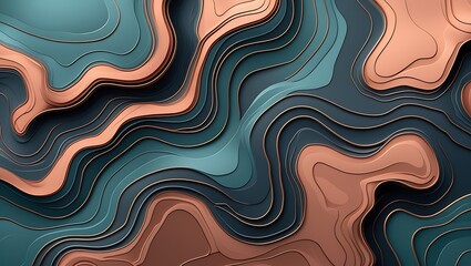 Smooth curves in contrasting teal and orange tones, abstract liquid background with organic shapes