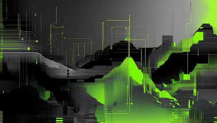 Neon green glowing lines on a dark futuristic grid, abstract digital sci-fi interface background