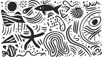 Fototapeta premium Decorative Elements in the Form of Abstract Doodle Shapes