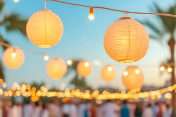 Vibrant Nighttime Gathering Ramadan, Diwali, and Hanukkah Celebrations Beneath Lanterns