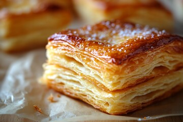 Layered mille-feuille pastry with golden flaky crust