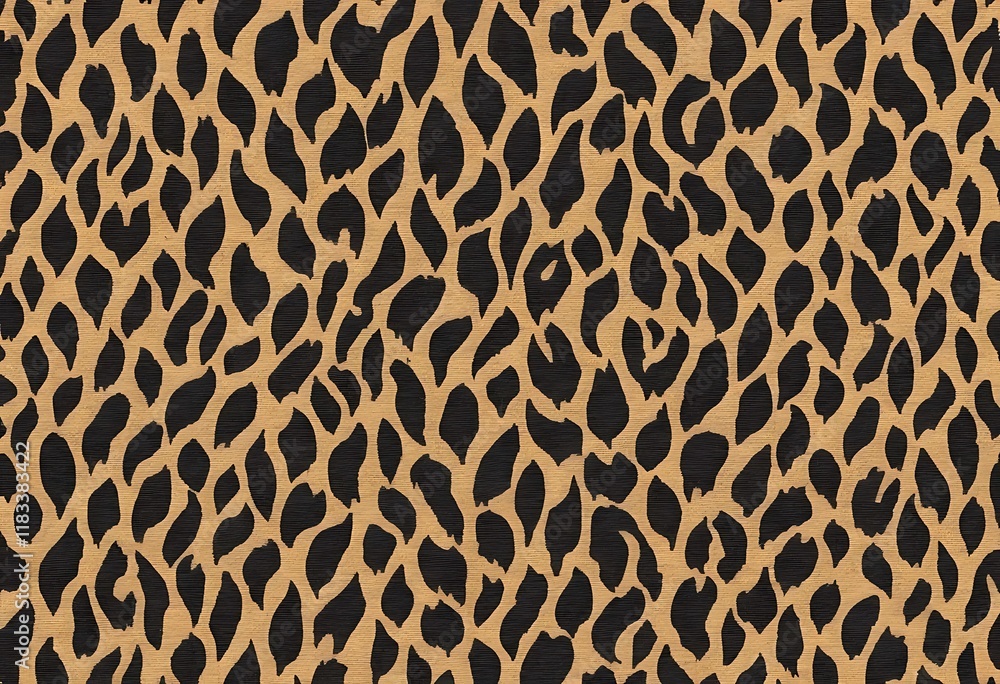 Poster beige and black abstract leopard print fabric design. a repeating pattern of stylized leopard spots 