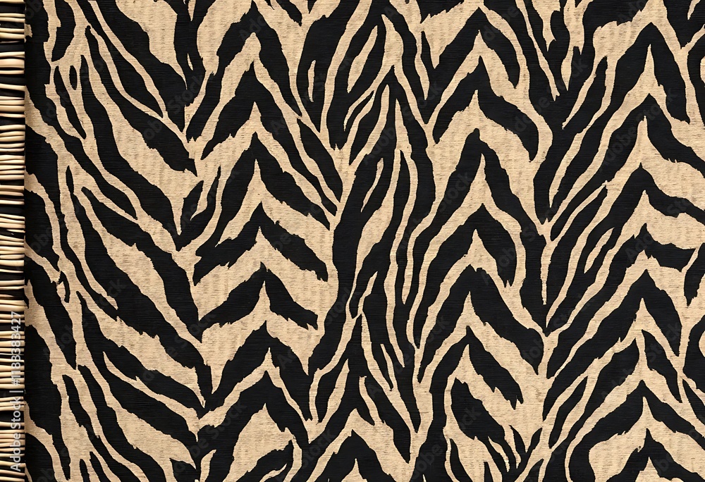 Poster black and beige zebra print fabric design. full frame close-up of a textured fabric with a striking 