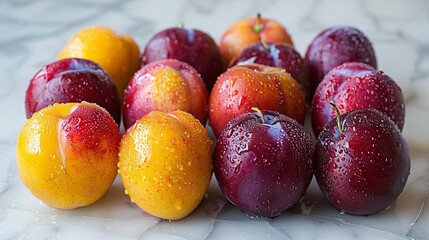 Mixed plums on a white surface